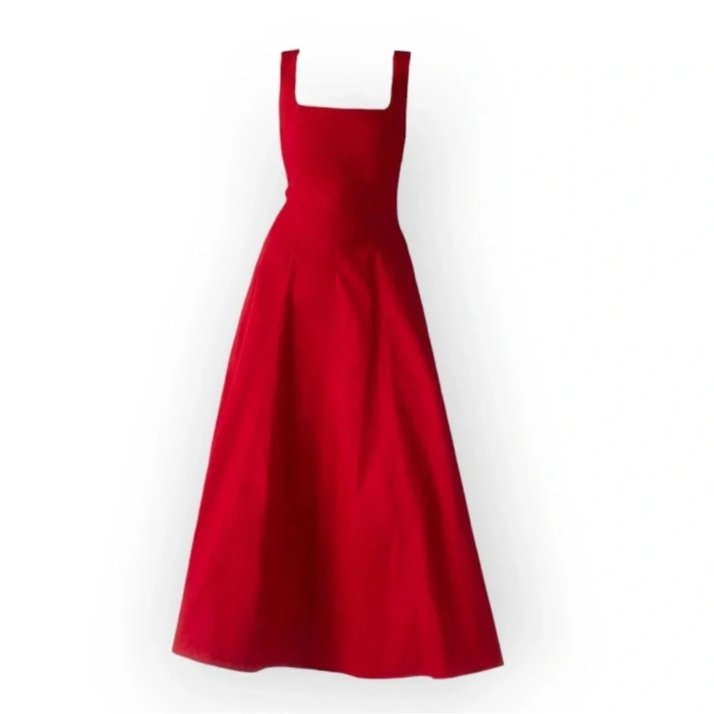New commense Red Maxi Dress Square Neck Lace-Up Corset Back Size large - Picture 3 of 13